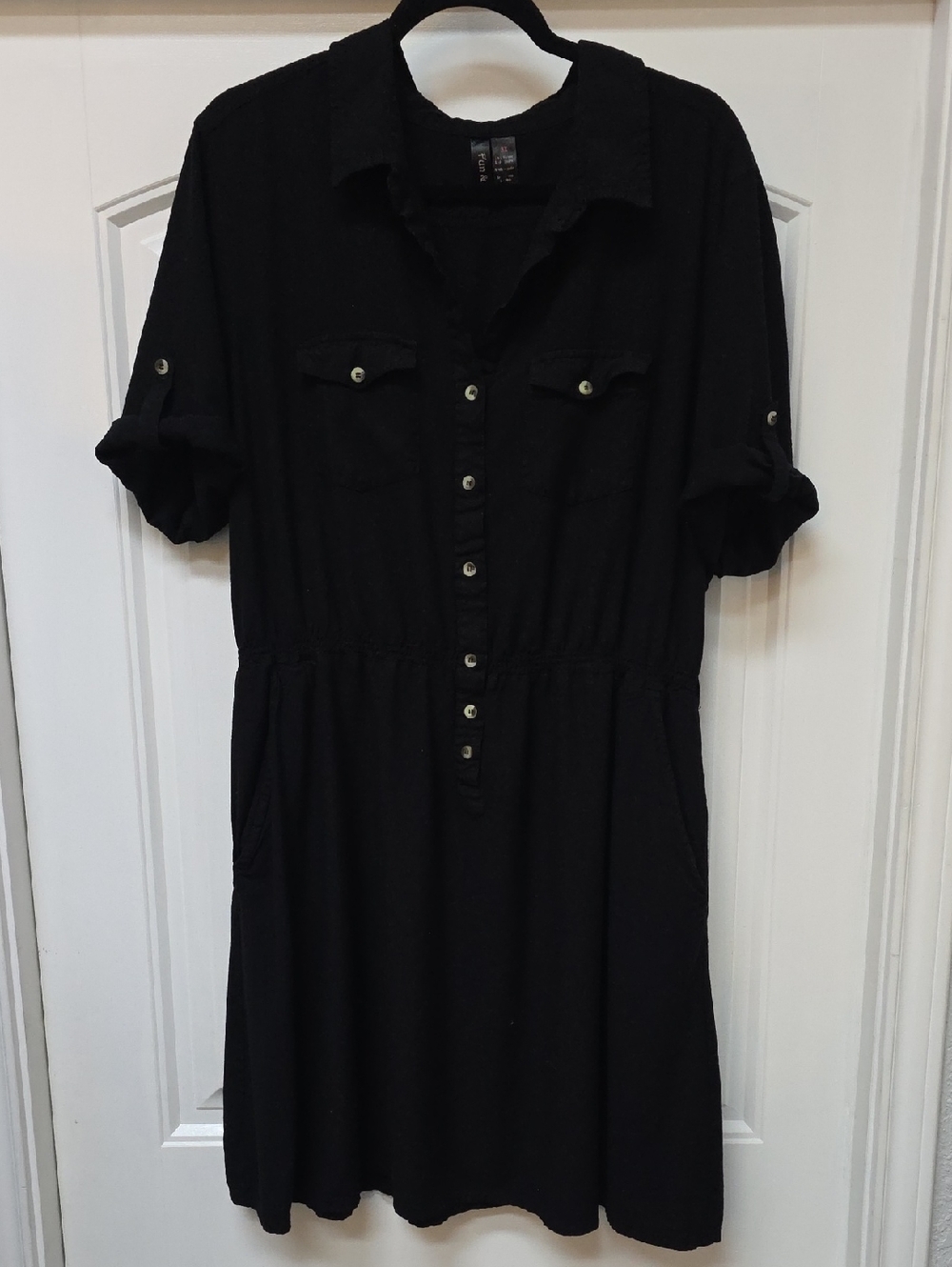 Fun & Flirt Black Button-Front Shirtwaist Midi Dress - Sz 3x